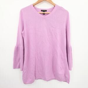 H by Halston Sweater Purple V Neck Bell Sleeve 3/4 Sleeve Side Slit Knitted